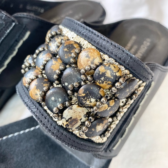 Donald J Palmer Black Beaded Wedge Platform Sandals - Picture 9 of 13